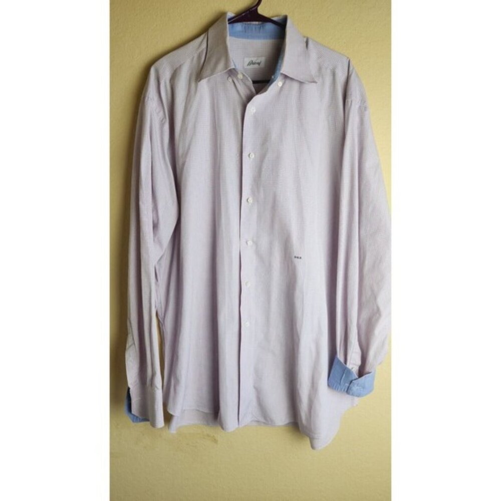 Brioni Shirt Mens 2XL XXL Blue Red White Plaid Dress Button Up  Italy